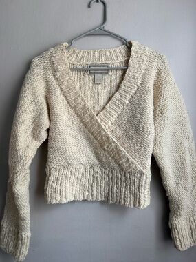 Mira Flores Wool Wrap Sweater XS Boho Chunky Knit Peru Ivory/Oatmeal color